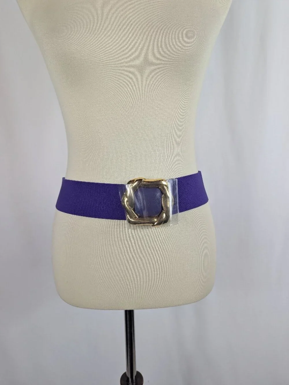 Day-Lor 80s Purple Elastic Cinch Belt Gold Square Friends Buckle USA Vtg 31